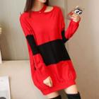 Color Block Ripped Long Sleeve Knit Dress