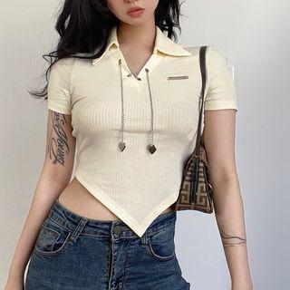 Short-sleeve Asymmetrical Chained Polo Shirt