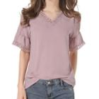 Short-sleeve V Neck Panel Lace Top