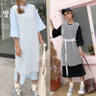 Set: Plain T-shirt Dress + Mesh Tank Dress
