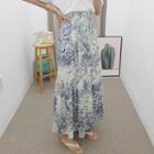 Band-waist Patterned Maxi Tiered Skirt