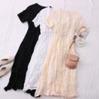 Embossed Short-sleeve Midi Dress
