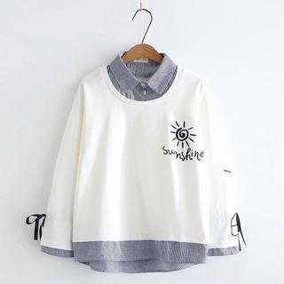 Mock Two Piece Letter Embroidery Sweatshirt