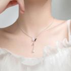 925 Sterling Silver Butterfly Faux Pearl Pendant Necklace S925 Silver - One Size