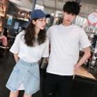 Couple Matching Short-sleeve T-shirt / Mini Denim Skirt / Set