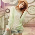 Long-sleeve Lace Panel Knit Top