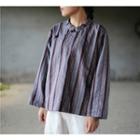 Long Sleeve Frog-buttoned Blouse Stripes - Black & Brown - One Size