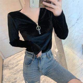 Long-sleeve Zip Velvet T-shirt