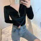 Long-sleeve Zip Velvet T-shirt