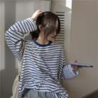 Long-sleeve Striped T-shirt Striped - Blue & White - One Size