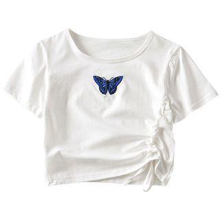 Short-sleeve Drawstring Embroidered T-shirt