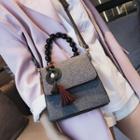 Faux Suede Beaded-handle Shoulder Handbag