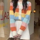 Rainbow Striped Long-sleeve Cardigan As Shown In Figure - One Size