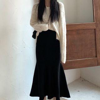 Cropped Pointelle Sweater / Midi Mermaid Skirt