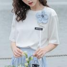 Elbow-sleeve Flower Applique T-shirt / Midi A-line Skirt