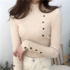 Mock Neck Buttoned Knit Top