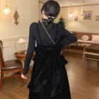 Spaghetti Strap Bow-back Velvet Midi Dress / Long-sleeve Mock-neck Top