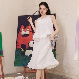 Sleeveless Blouse / Midi A-line Skirt