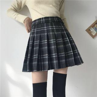 Plaid Woolen Accordion Pleat Skort