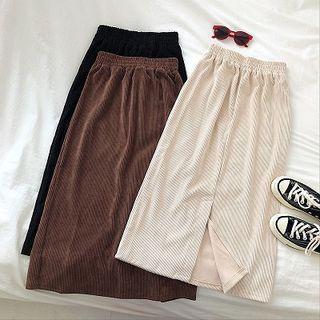 Plain High-waist Corduroy Skirt