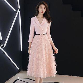 3/4 Sleeve Notch Lapel Fringed Cocktail Dress