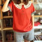 Crochet Collar Short-sleeve Henley