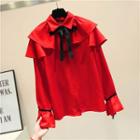 Frill-trim Blouse Red - One Size