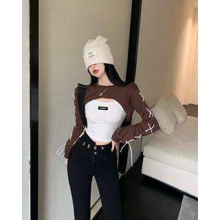 Cropped Sweatshirt / Camisole Top / Skinny Pants / Set
