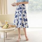 Flower-pattern Midi Flare Skirt