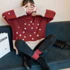 Heart Turtle-neck Loose-fit Sweater