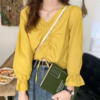 Drawstring Bell-sleeve Cropped Top