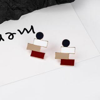 Geometric Glaze Earring 1 Pair - E2715 - White & Coffee & Dark Red - One Size