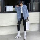 Distressed Denim Button Jacket Blue - One Size
