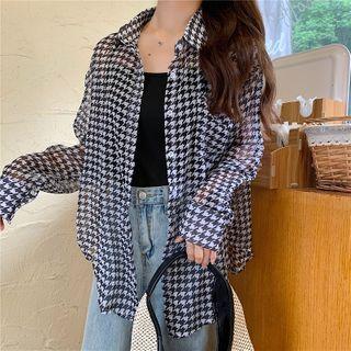 Houndstooth Chiffon Jacket Black & White - One Size