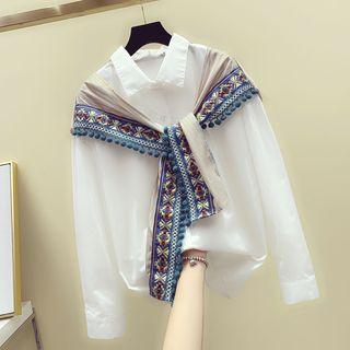 Pompom-detail Scarf Long-sleeve Shirt