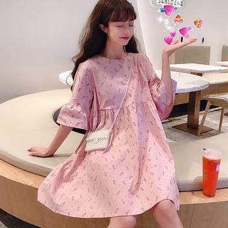 Bell-sleeve Floral Mini Dress