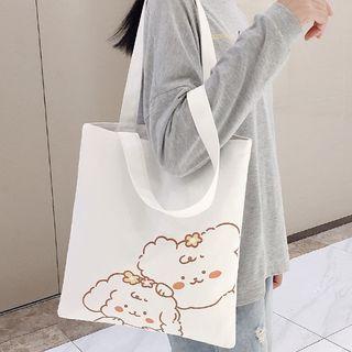 Print Canvas Tote Bag Friend - White - One Size