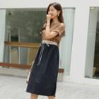 Drawstring-waist Contrast-panel Dress