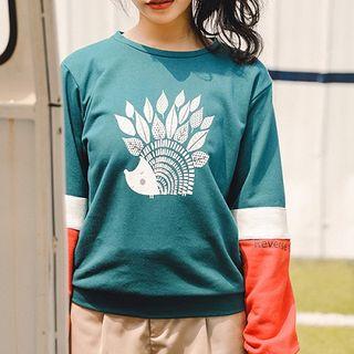 Color Block Hedgehog Print Sweatshirt