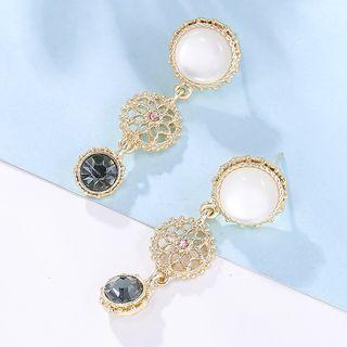Cat Eye Stone Alloy Dangle Earring 1 Pair - Stud Earring - Gold - One Size