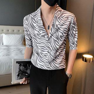Short-sleeve Lettering Zebra Print Shirt