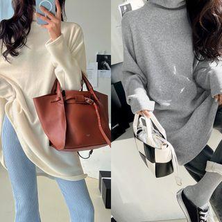 Turtleneck Plain Oversize Top