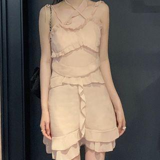 Spaghetti-strap Ruffle Trim Mini A-line Dress