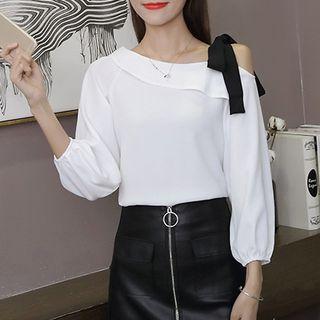 Cold Shoulder 3/4-sleeve Chiffon Blouse