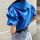 Puff-sleeve Layered Lace-collar Blouse Blue - One Size