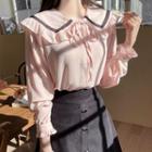 Lace-trim Wide-collar Frilled Blouse