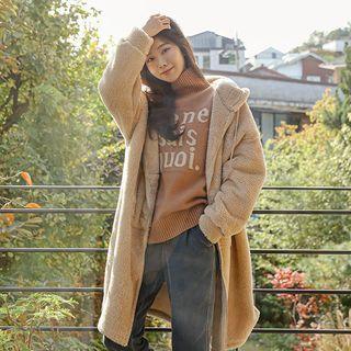 Patched Long Fleece Zip-up Hoodie