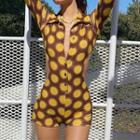 Long-sleeve Patterned Button-up Rompers
