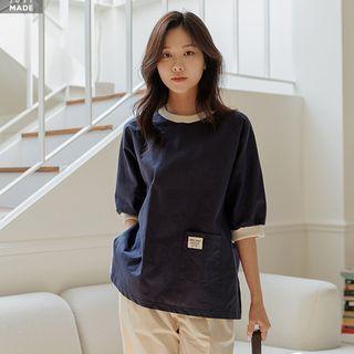 Patch-pocket Linen Blend Ringer T-shirt