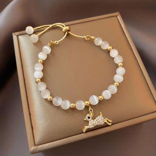 Deer Rhinestone Cat Eye Stone Bracelet Gold - One Size